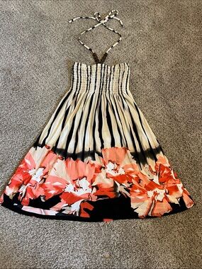 DANA Sport Smocked Strapless Top — Black & Cream Stripes